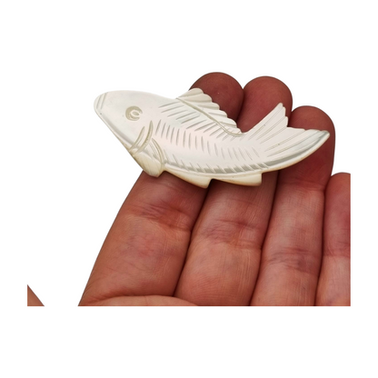 Vintage costume jewelry natural mother-of-pearl carved fish brooch, 1950s