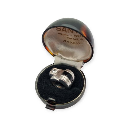 Anillo Art Déco francés en Plata 800 con ónix y cristal circa 1930