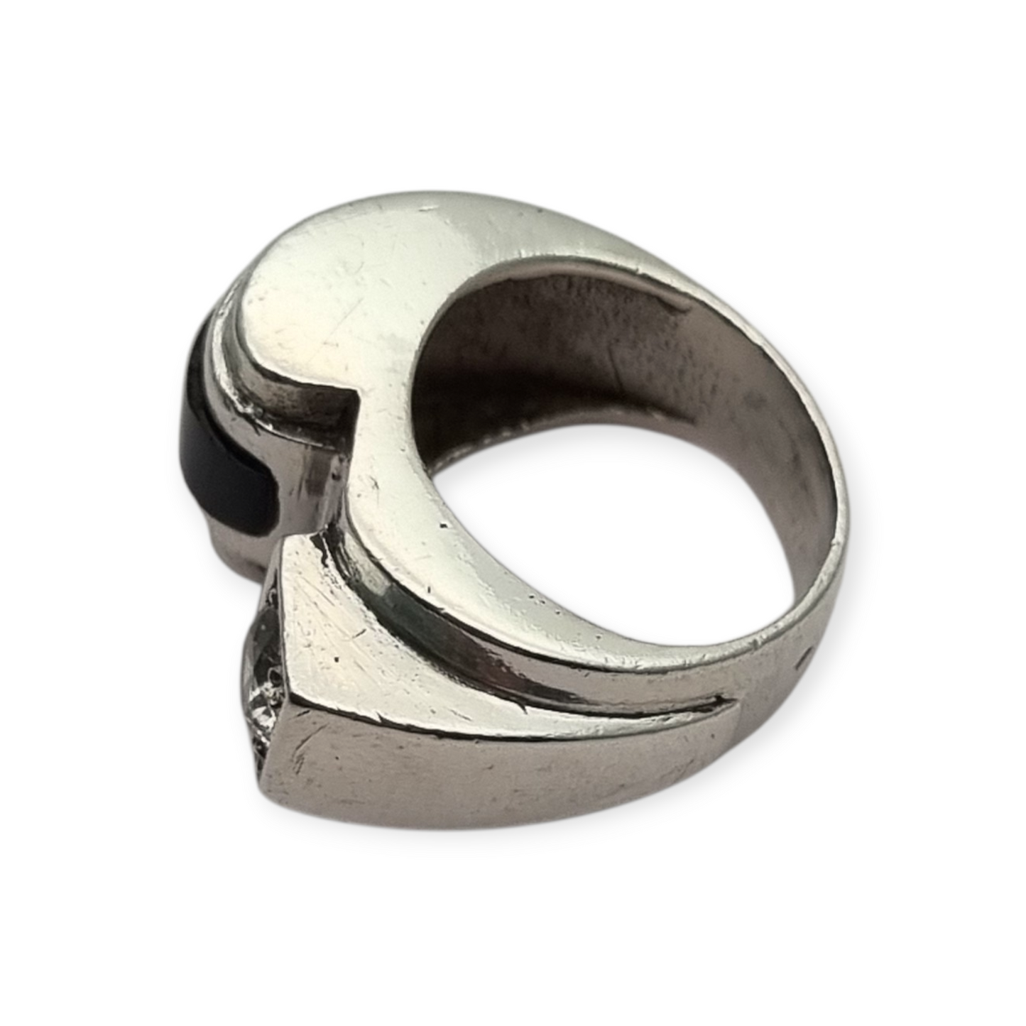 Anillo Art Déco francés en Plata 800 con ónix y cristal circa 1930