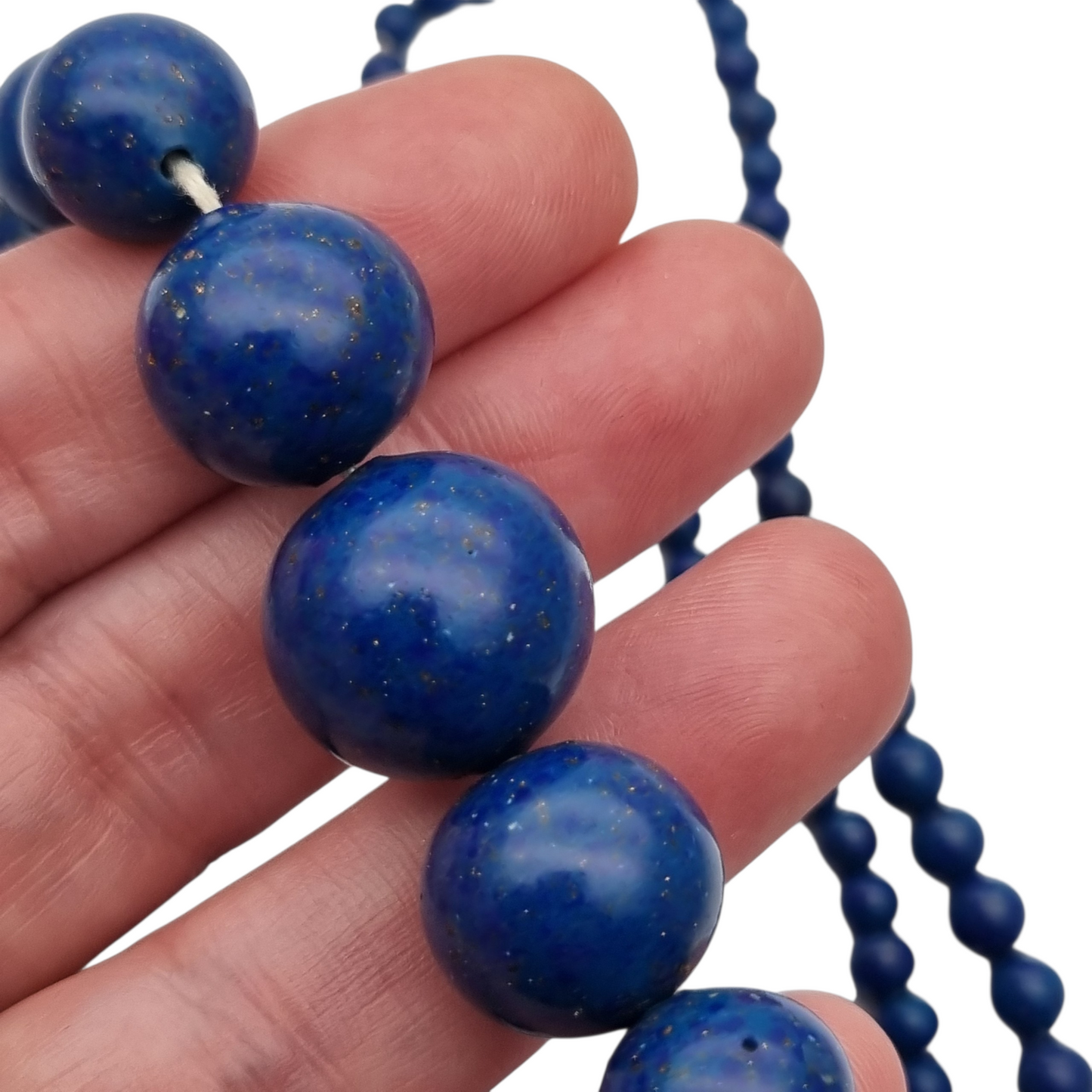 Vintage blue graduated bead lapis lazuli necklace