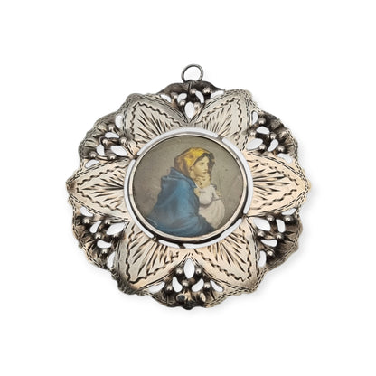 Antique 800 silver cradle medal, openwork with Madonna del Riposo, circa 1960
