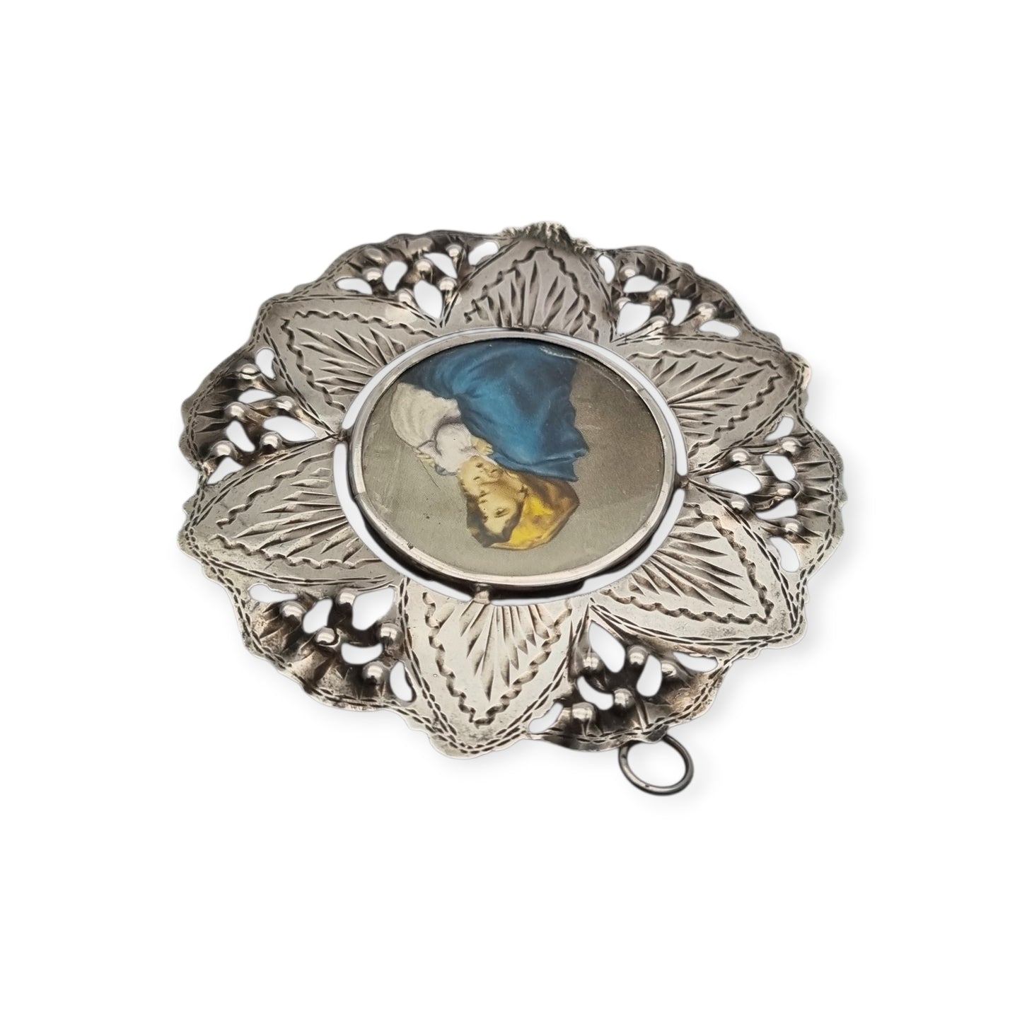 Antique 800 silver cradle medal, openwork with Madonna del Riposo, circa 1960