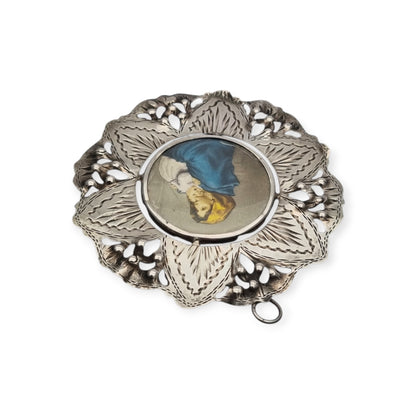 Antique 800 silver cradle medal, openwork with Madonna del Riposo, circa 1960