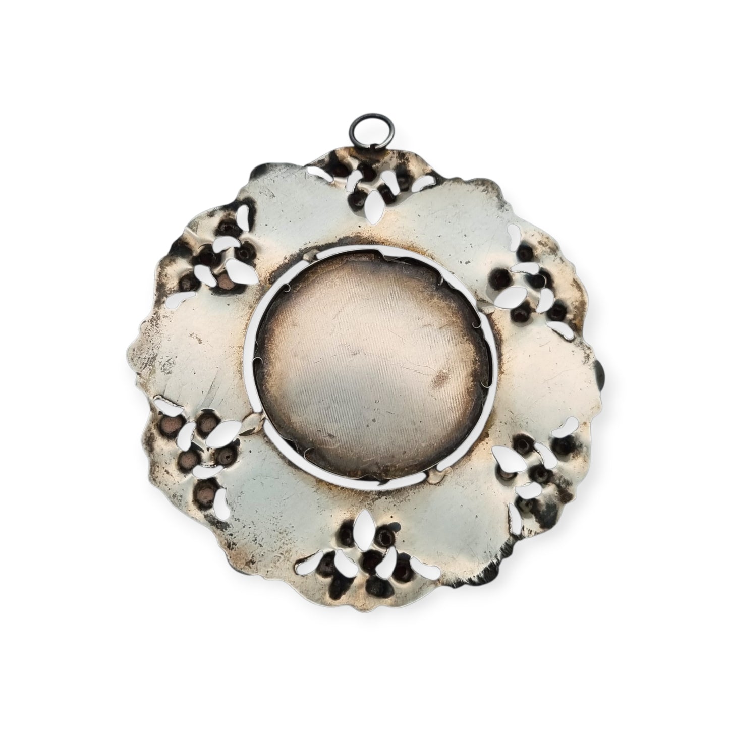 Antique 800 silver cradle medal, openwork with Madonna del Riposo, circa 1960