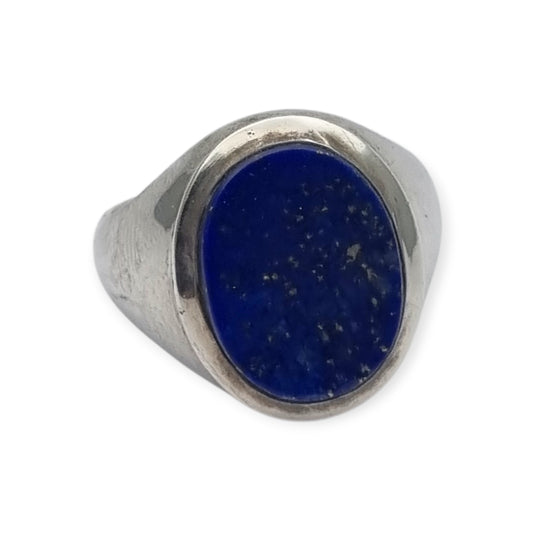 Vintage 925 silver ring with oval blue lapis lazuli, circa 1990