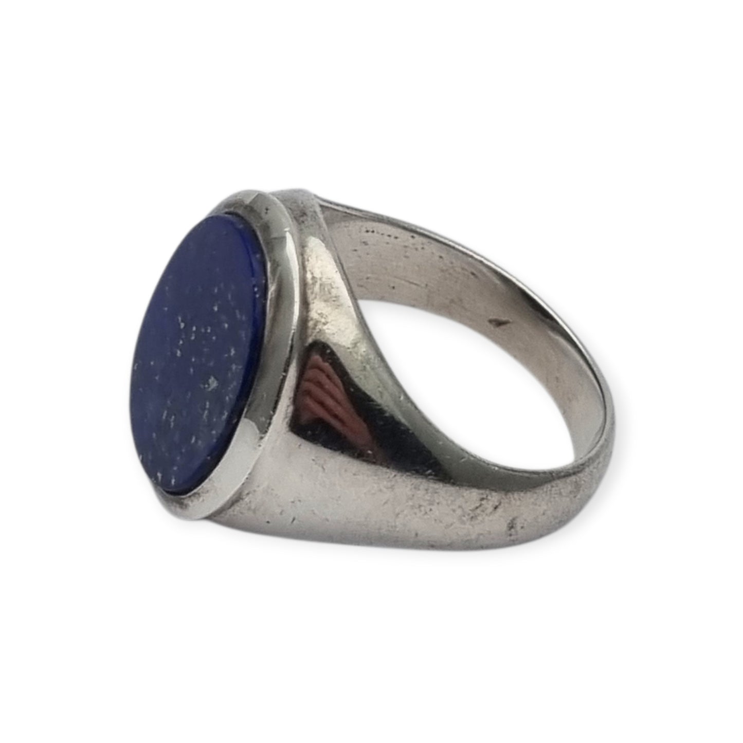 Vintage 925 silver ring with oval blue lapis lazuli, circa 1990