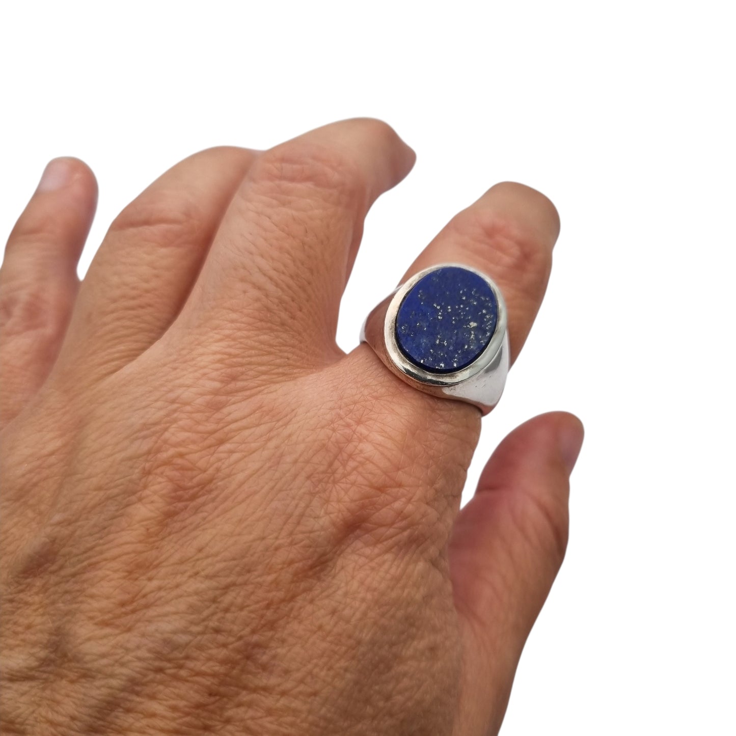 Vintage 925 silver ring with oval blue lapis lazuli, circa 1990
