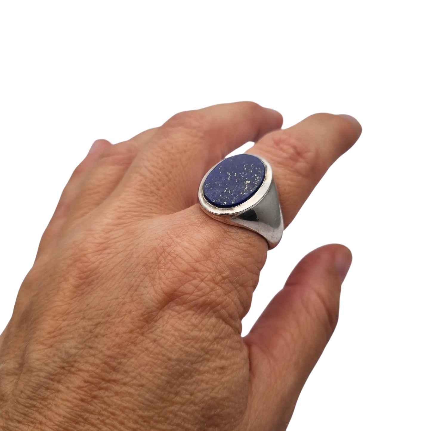 Vintage 925 silver ring with oval blue lapis lazuli, circa 1990