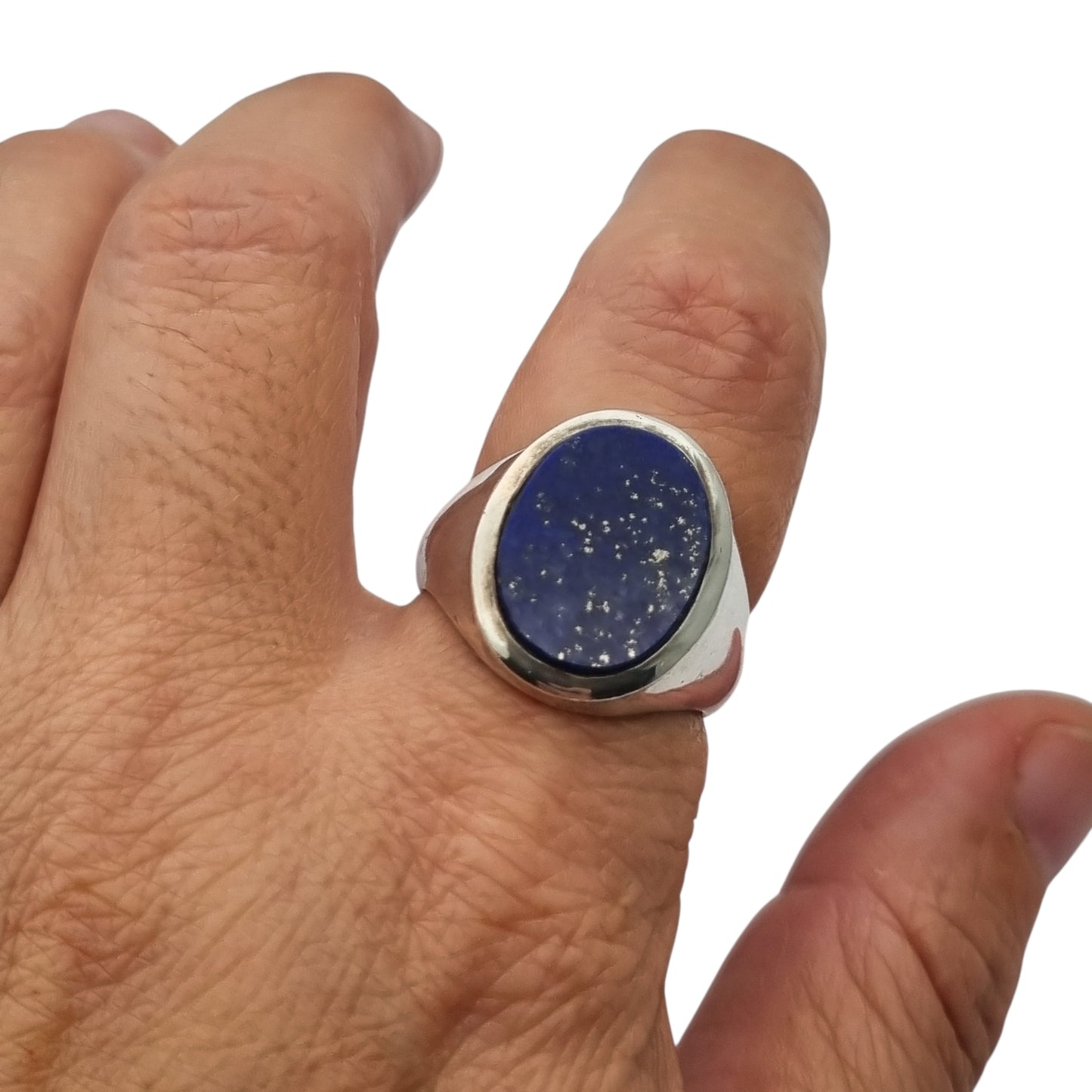 Vintage 925 silver ring with oval blue lapis lazuli, circa 1990