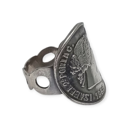 Queen Isabel II 1868 coin ring in silver, numismatic jewelry, circa 1950