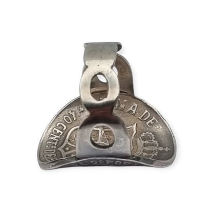 Queen Isabel II 1868 coin ring in silver, numismatic jewelry, circa 1950