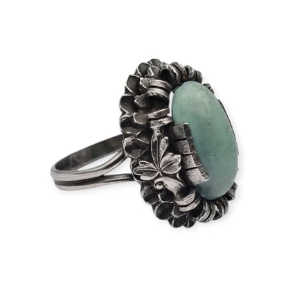 Late Art Deco silver ring with a greenish-blue cabochon circa 1940-1950