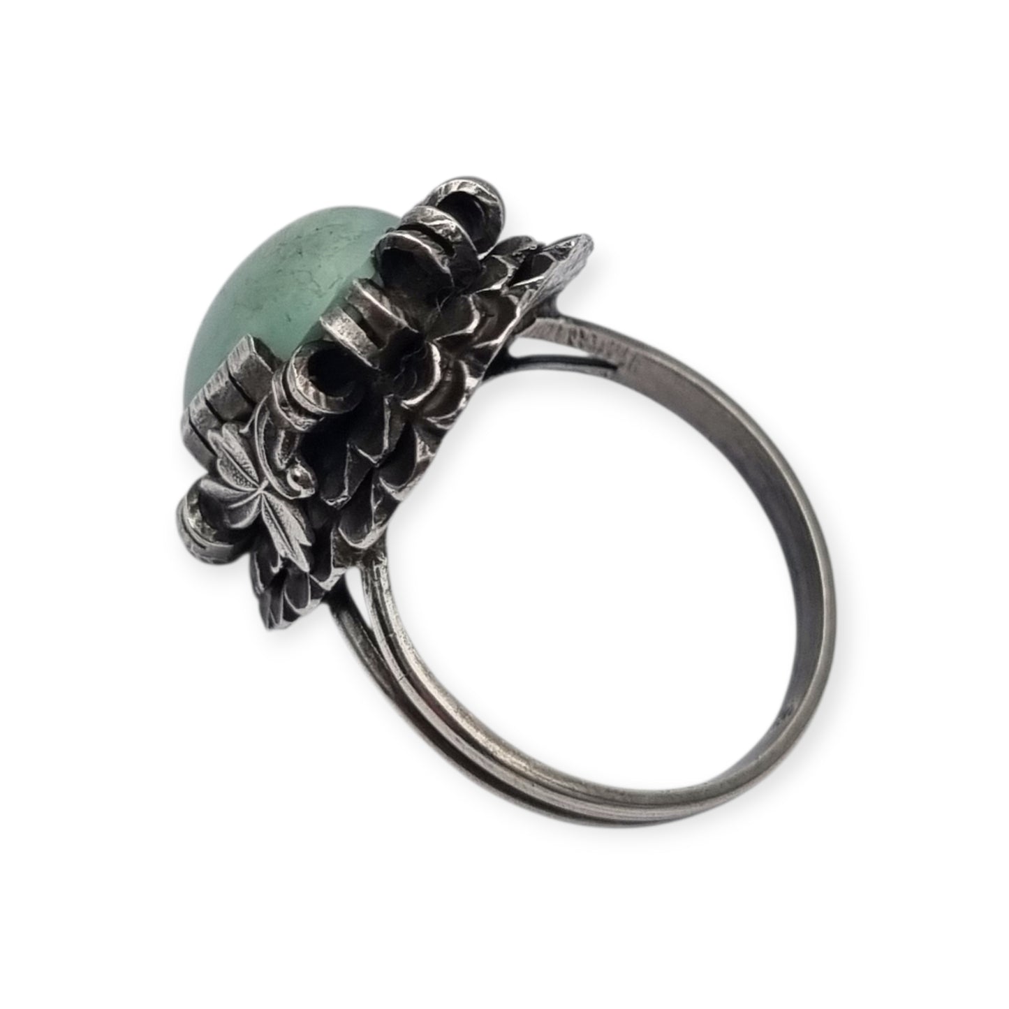 Late Art Deco silver ring with a greenish-blue cabochon circa 1940-1950