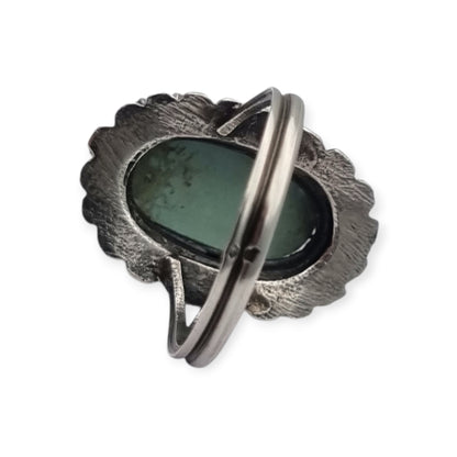 Late Art Deco silver ring with a greenish-blue cabochon circa 1940-1950