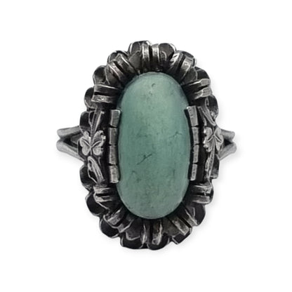Late Art Deco silver ring with a greenish-blue cabochon circa 1940-1950