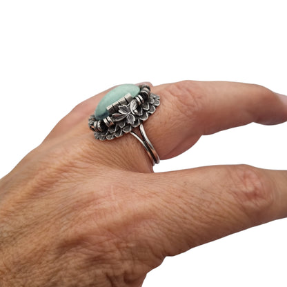 Late Art Deco silver ring with a greenish-blue cabochon circa 1940-1950