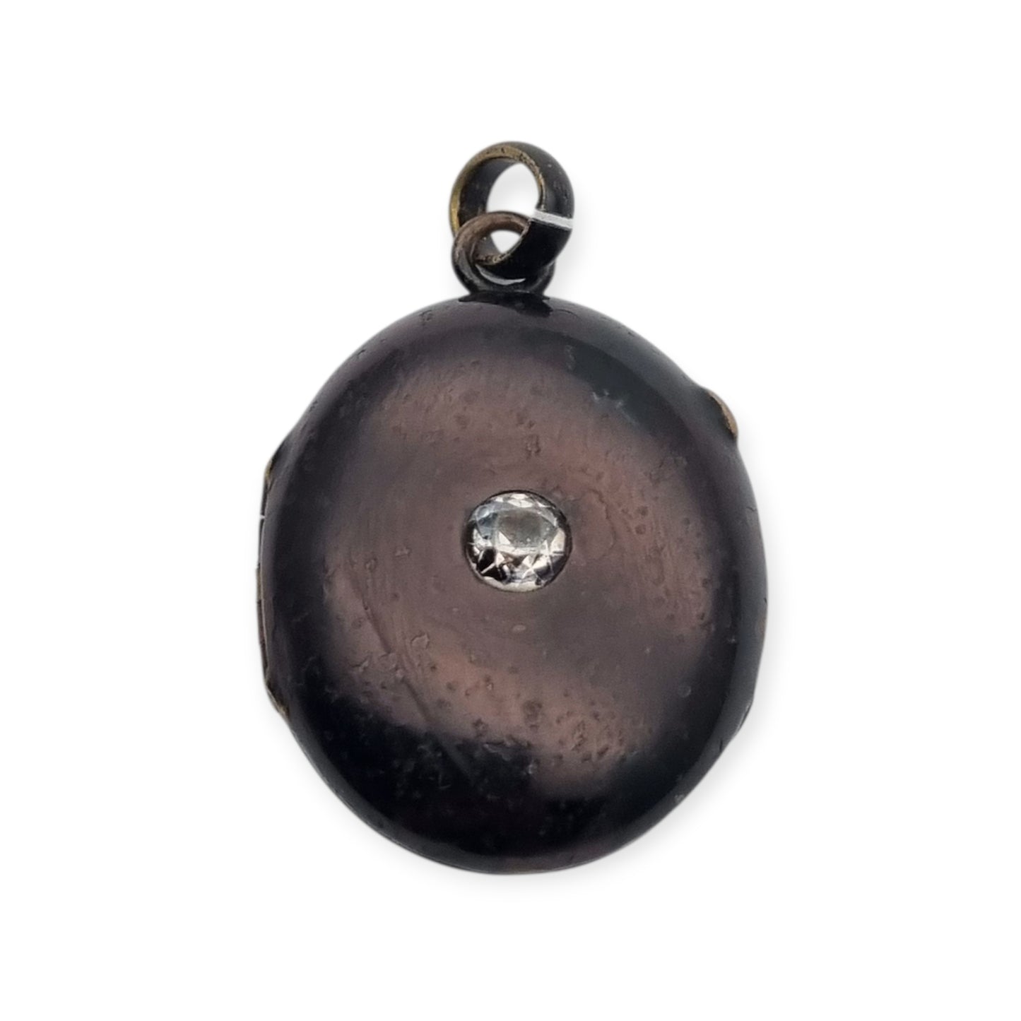 Guardapelo victoriano negro con piedra, joyería de luto, circa 1890-1900