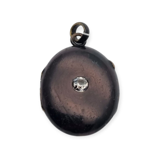 Victorian black locket with stone, mourning jewelry, circa 1890-1900