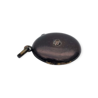 Guardapelo victoriano negro con piedra, joyería de luto, circa 1890-1900