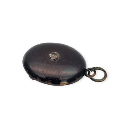 Guardapelo victoriano negro con piedra, joyería de luto, circa 1890-1900