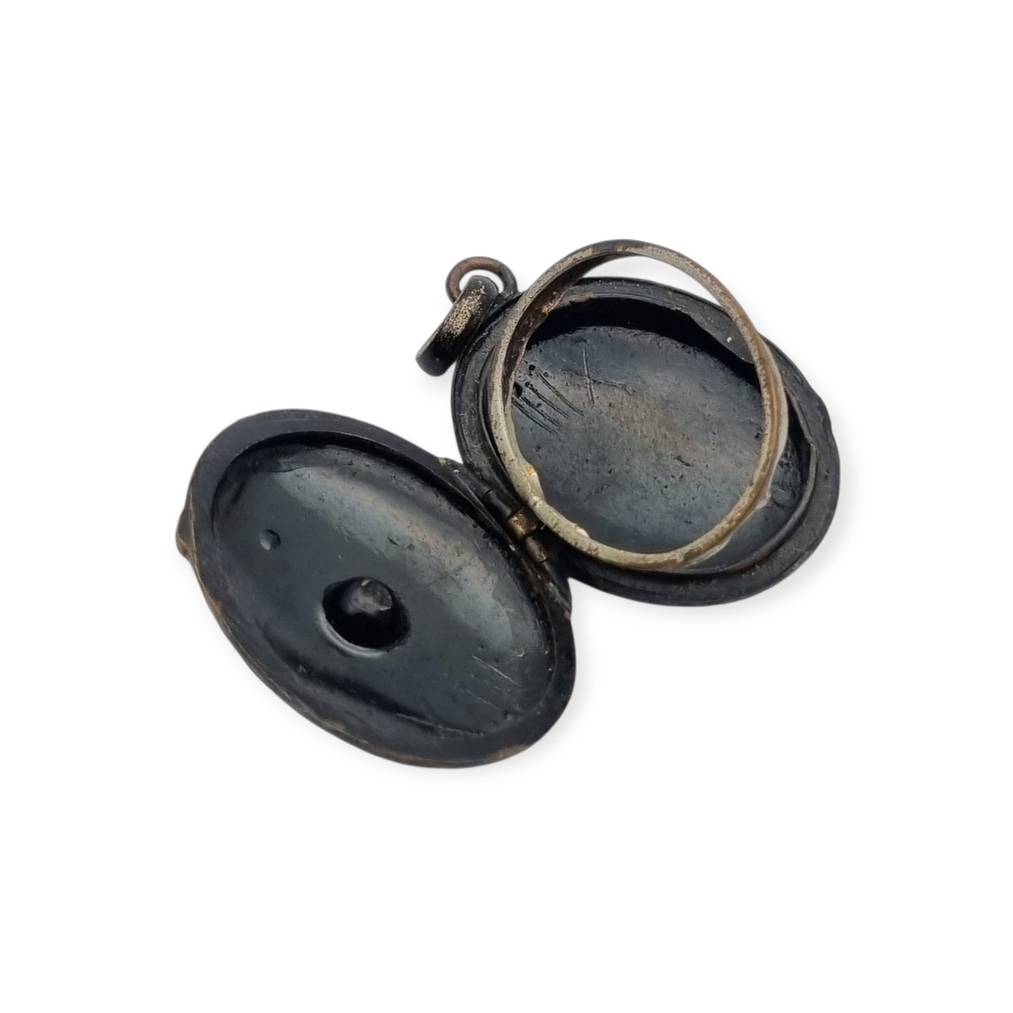 Guardapelo victoriano negro con piedra, joyería de luto, circa 1890-1900
