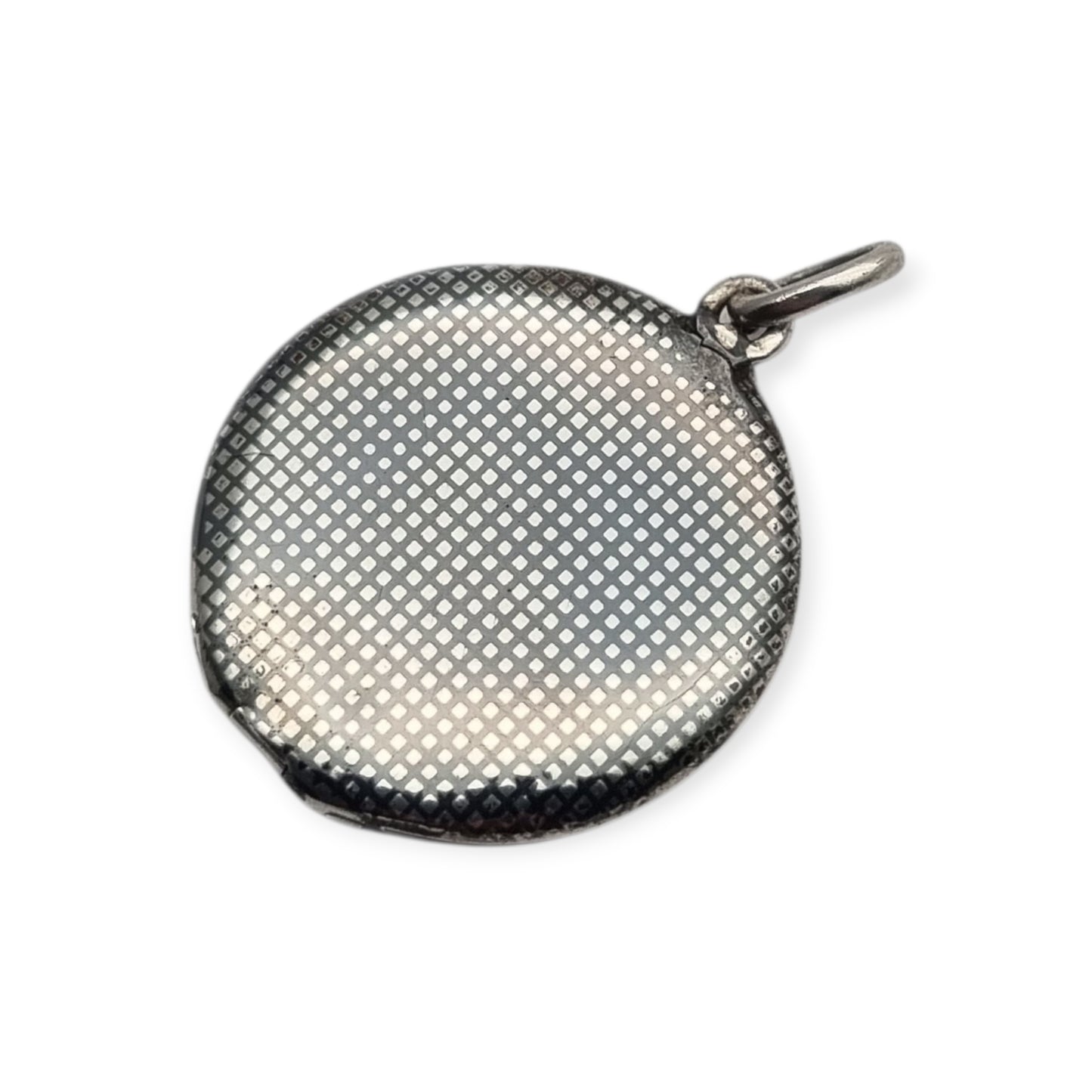 Round locket in nielloed 800 silver with hand engravings, circa 1920-1930