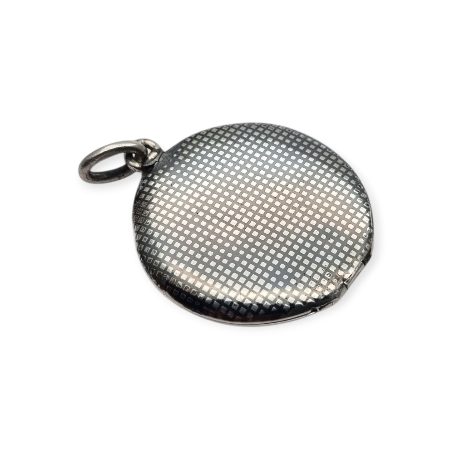 Round locket in nielloed 800 silver with hand engravings, circa 1920-1930