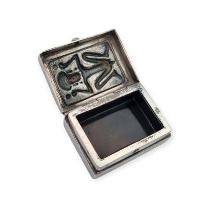 925 silver box with ethnic decoration and agate interior finish, 20th century