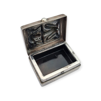 925 silver box with ethnic decoration and agate interior finish, 20th century