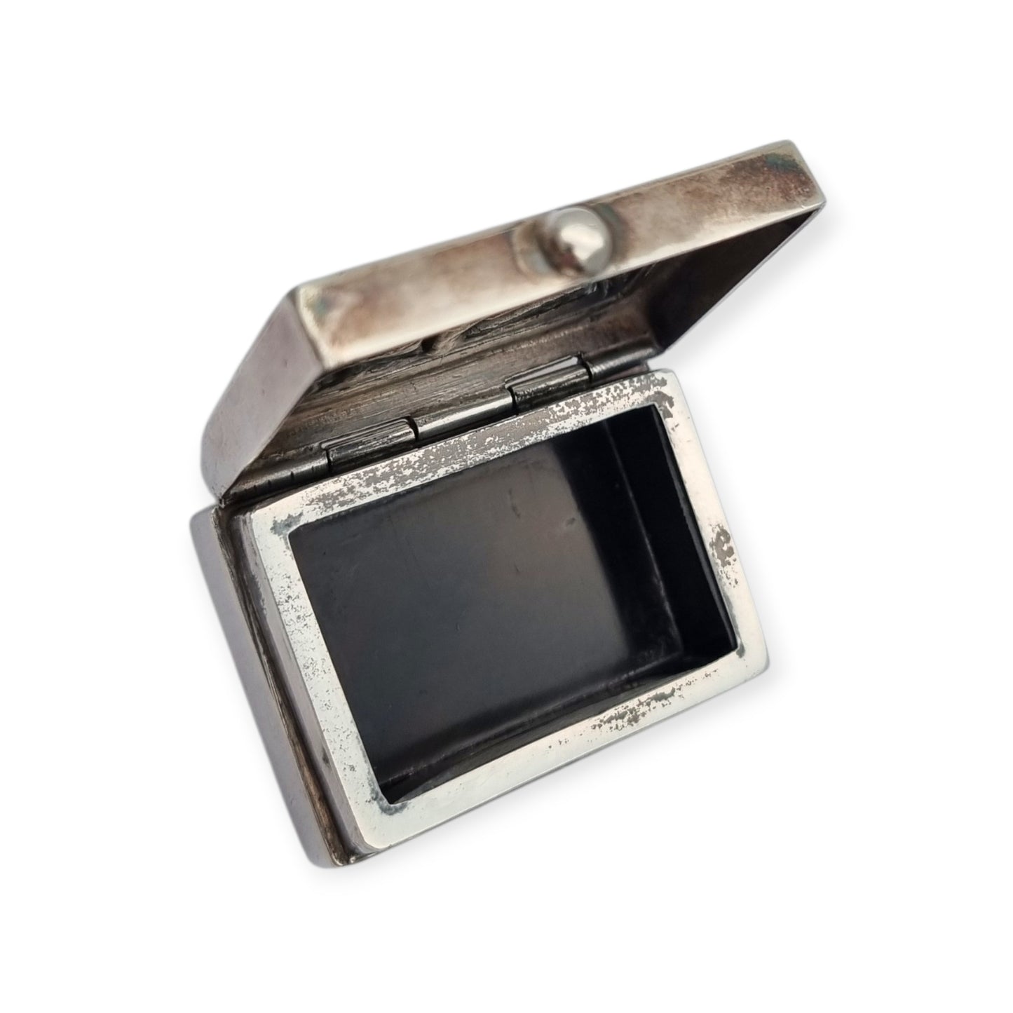 925 silver box with ethnic decoration and agate interior finish, 20th century