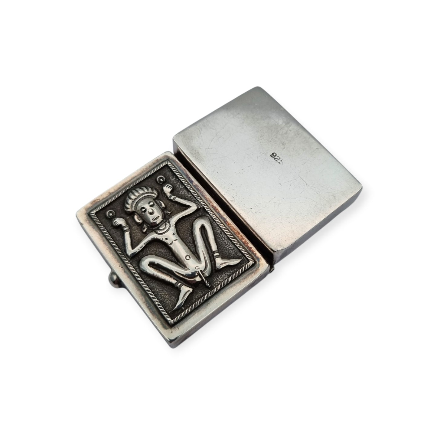 925 silver box with ethnic decoration and agate interior finish, 20th century
