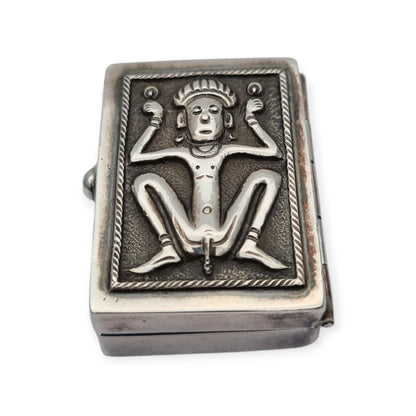 925 silver box with ethnic decoration and agate interior finish, 20th century