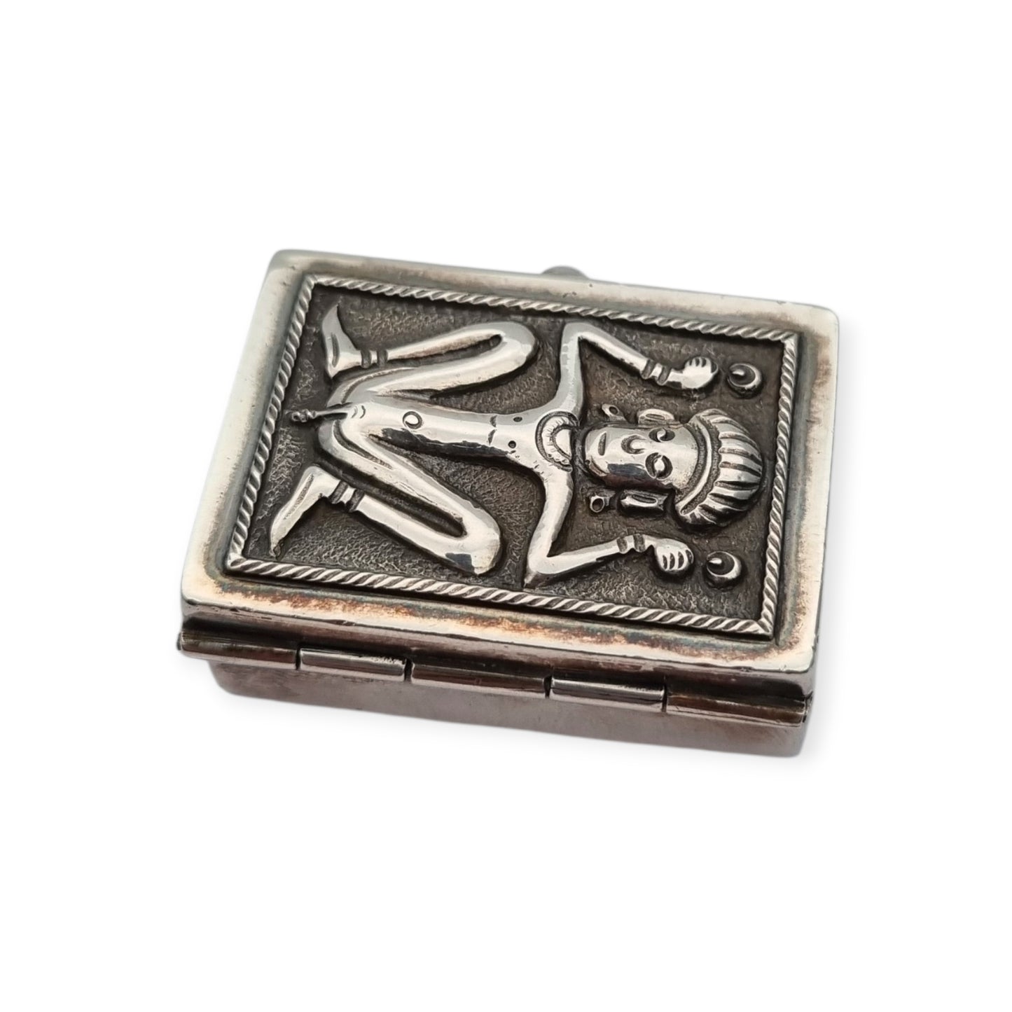 925 silver box with ethnic decoration and agate interior finish, 20th century