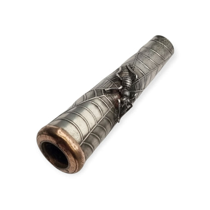 Antique Art Deco Vamp Silver Cigarette Holder with Spider and Bee, Femme Fatale 1920