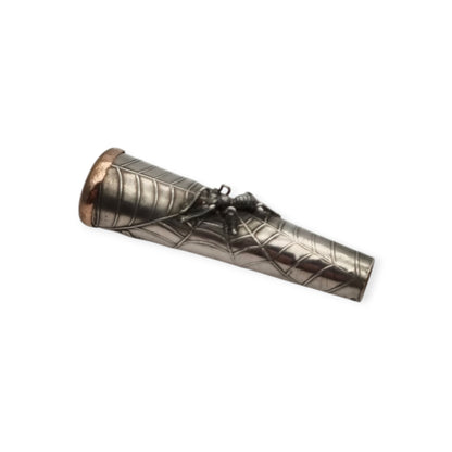 Antique Art Deco Vamp Silver Cigarette Holder with Spider and Bee, Femme Fatale 1920