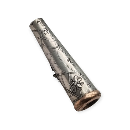 Antique Art Deco Vamp Silver Cigarette Holder with Spider and Bee, Femme Fatale 1920