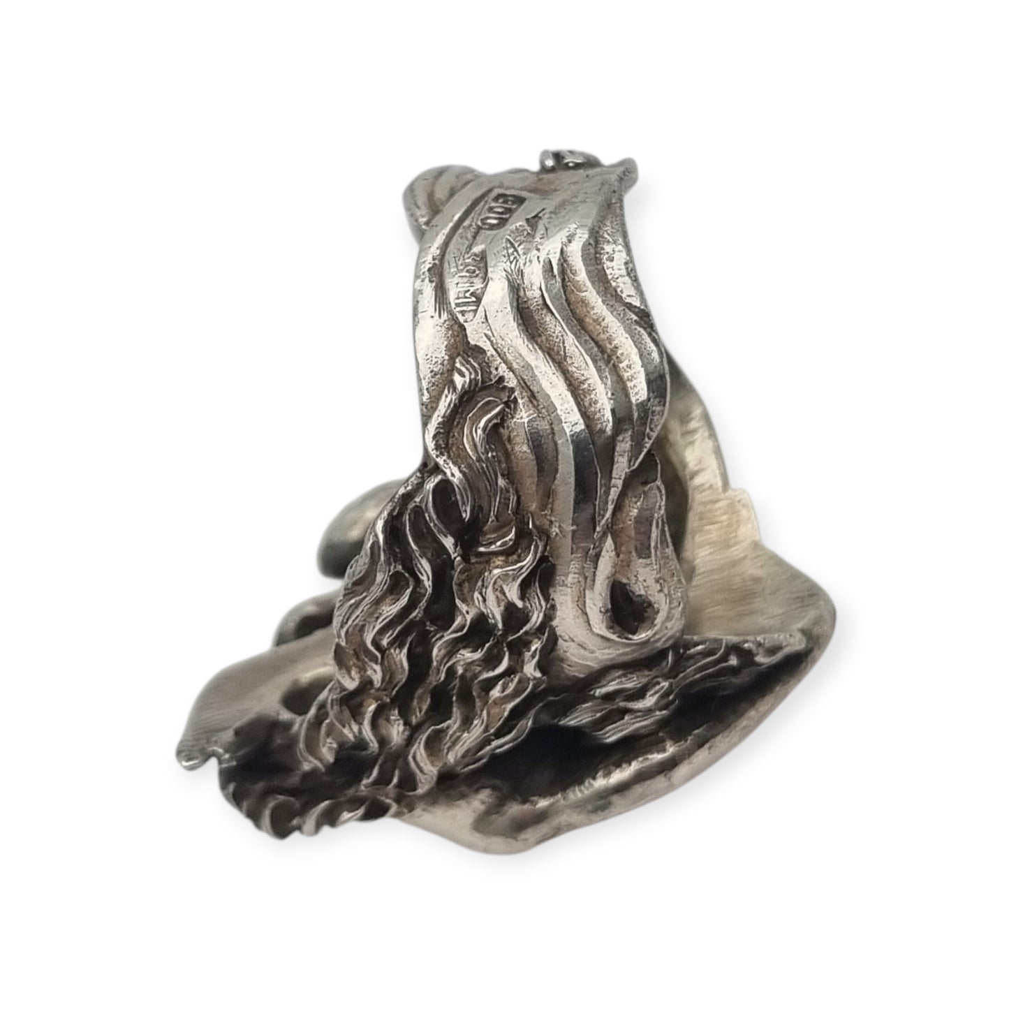 Anillo mitológico de Leda y el cisne en plata 800 italiana estilo modernista siglo XX escultórico