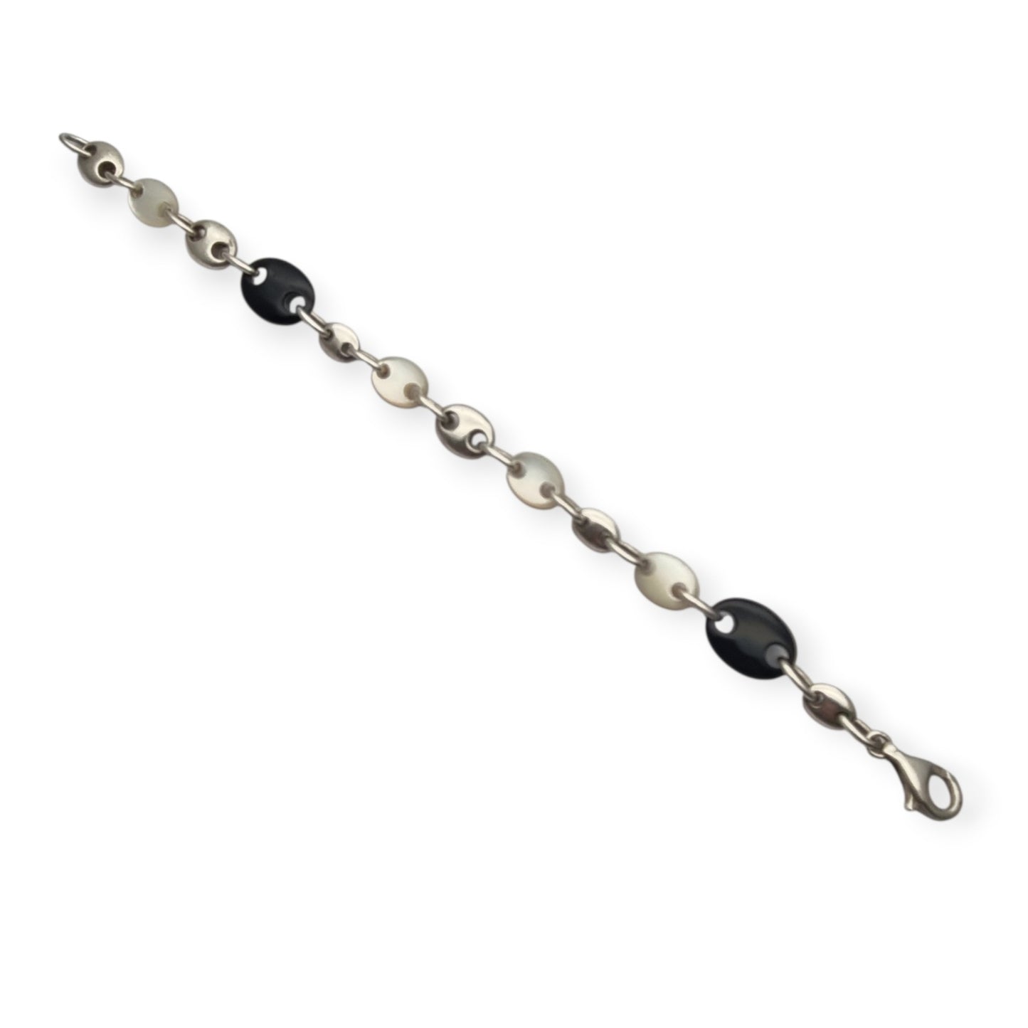Pulsera vintage de eslabón calabrote en plata y nácar circa 1980