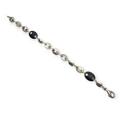 Pulsera vintage de eslabón calabrote en plata y nácar circa 1980