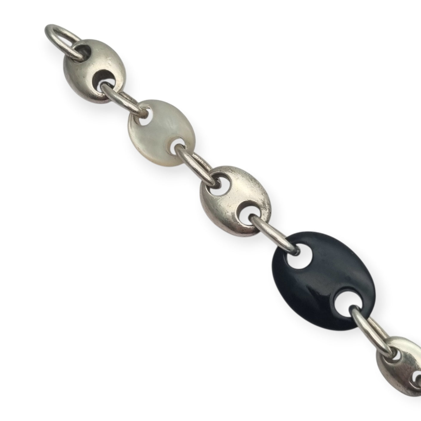 Pulsera vintage de eslabón calabrote en plata y nácar circa 1980