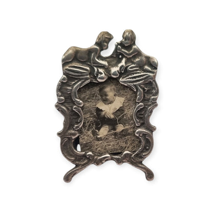 Antique Italian 800 silver children's photo frame, circa 1960, decorative babies