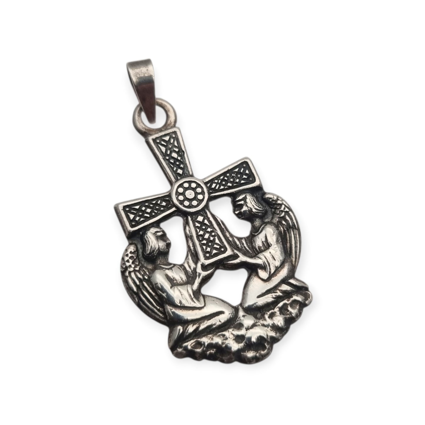 Sterling silver Cruz de los Ángeles pendant, Asturian religious design, circa 1980