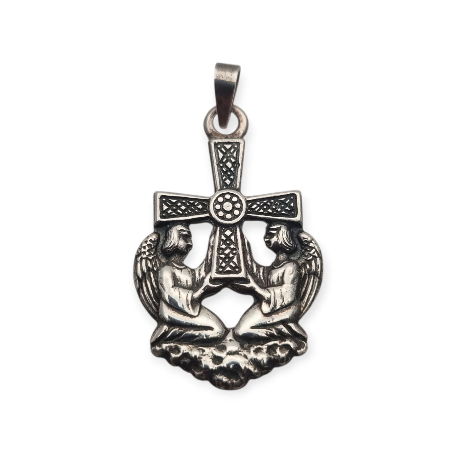 Sterling silver Cruz de los Ángeles pendant, Asturian religious design, circa 1980