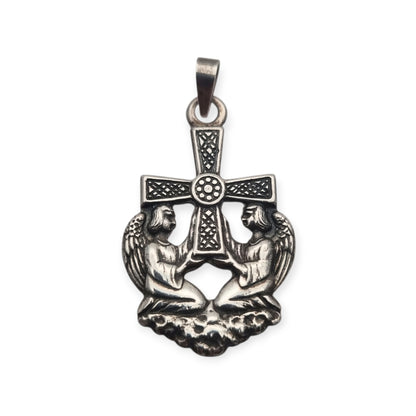 Sterling silver Cruz de los Ángeles pendant, Asturian religious design, circa 1980