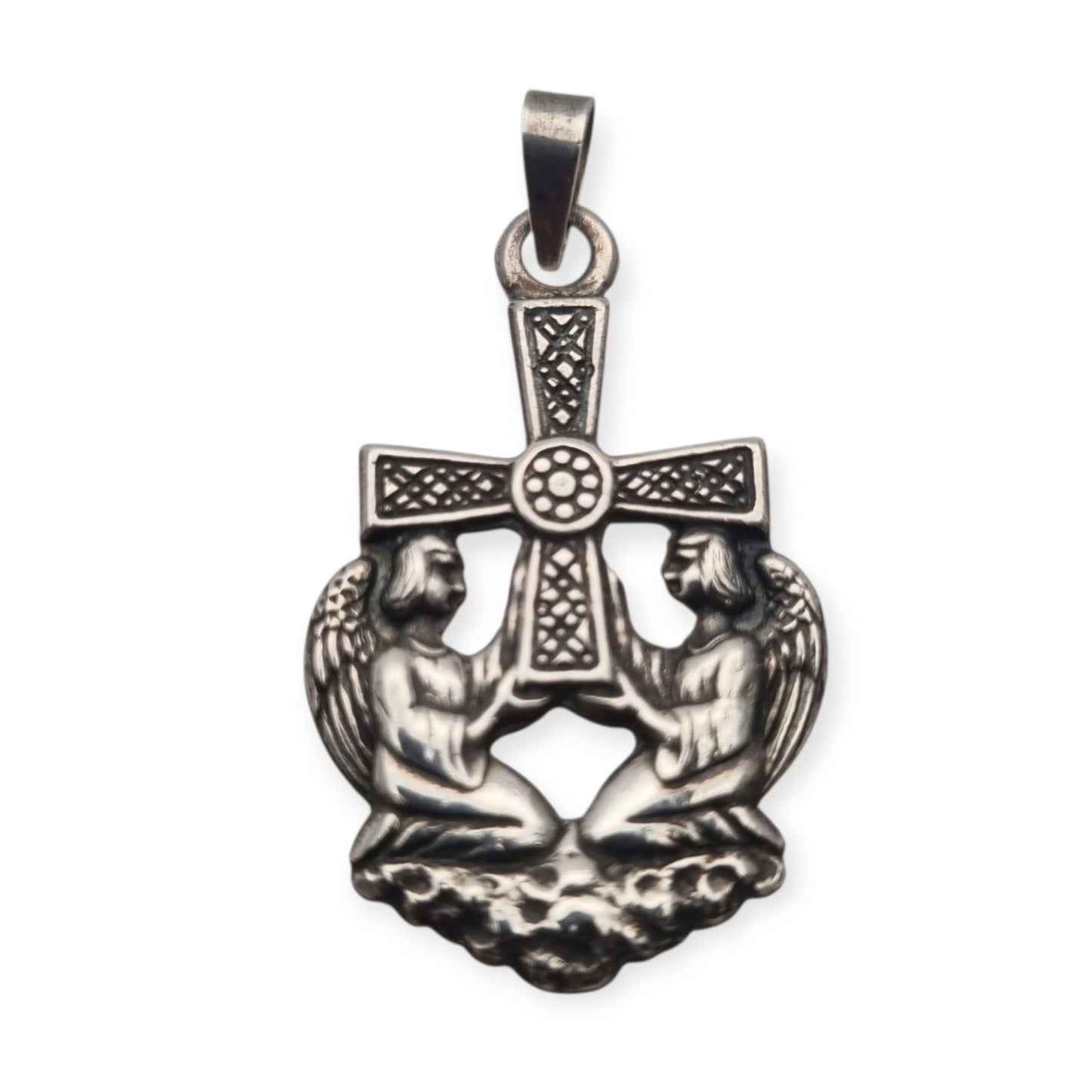 Sterling silver Cruz de los Ángeles pendant, Asturian religious design, circa 1980