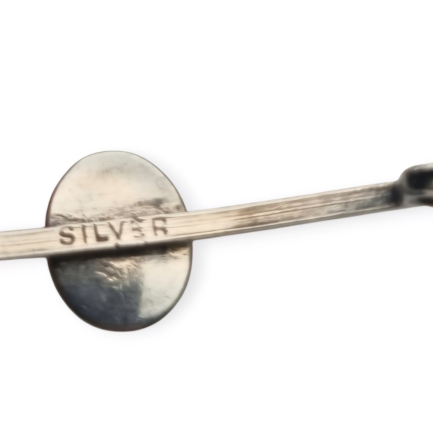 Antique silver brooch with oval blue cabochon, minimalist 20th-century design
