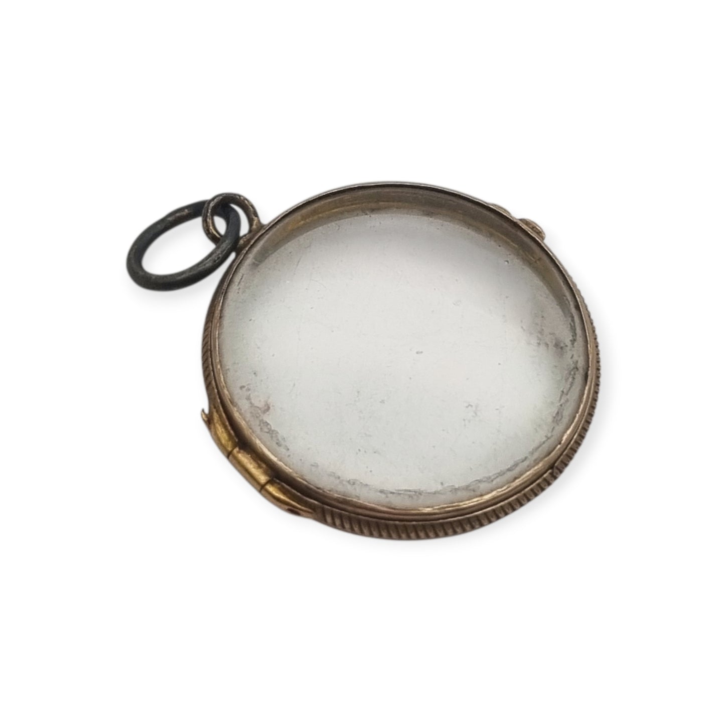 Antique round metal and beveled glass locket pendant, circa 1920