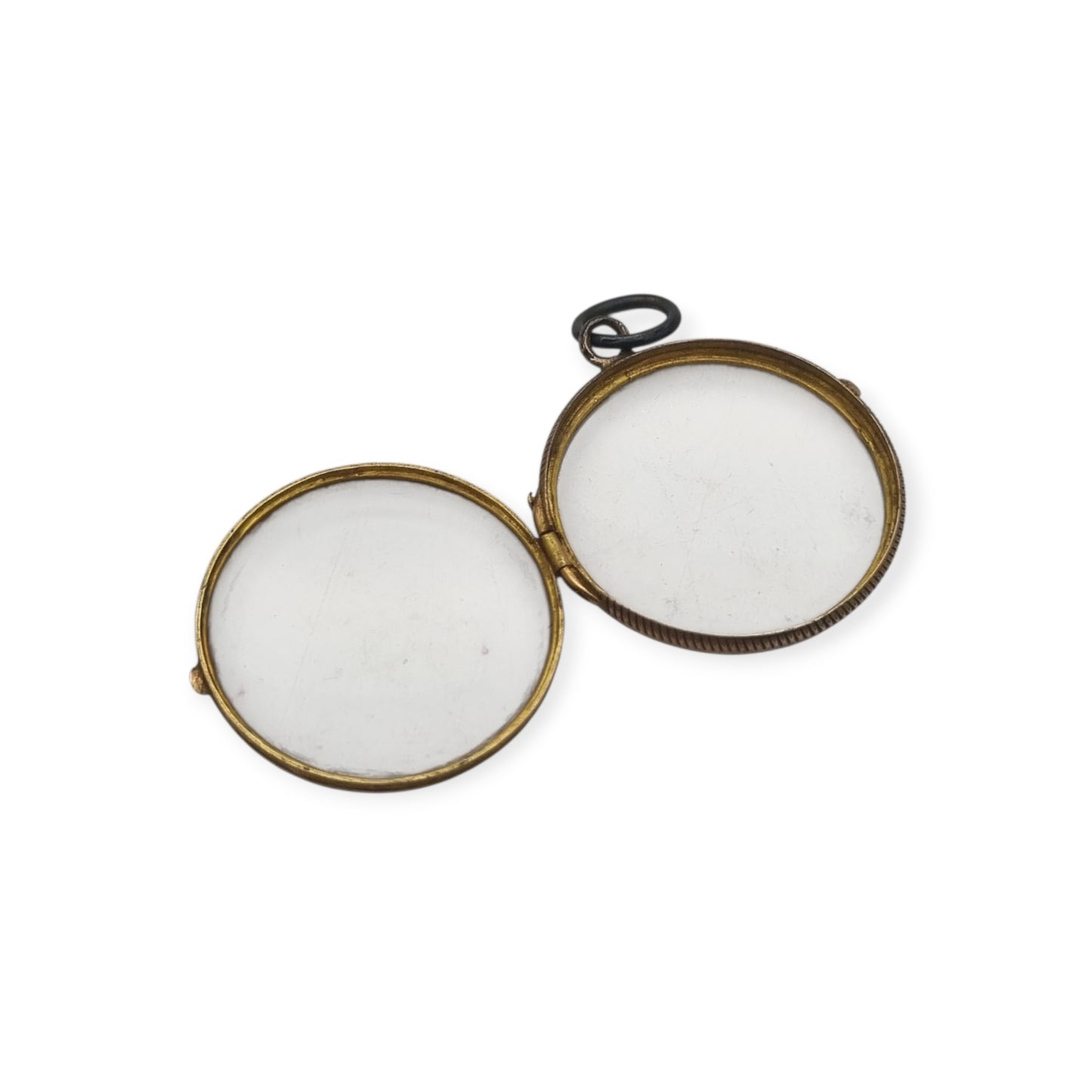 Antique round metal and beveled glass locket pendant, circa 1920