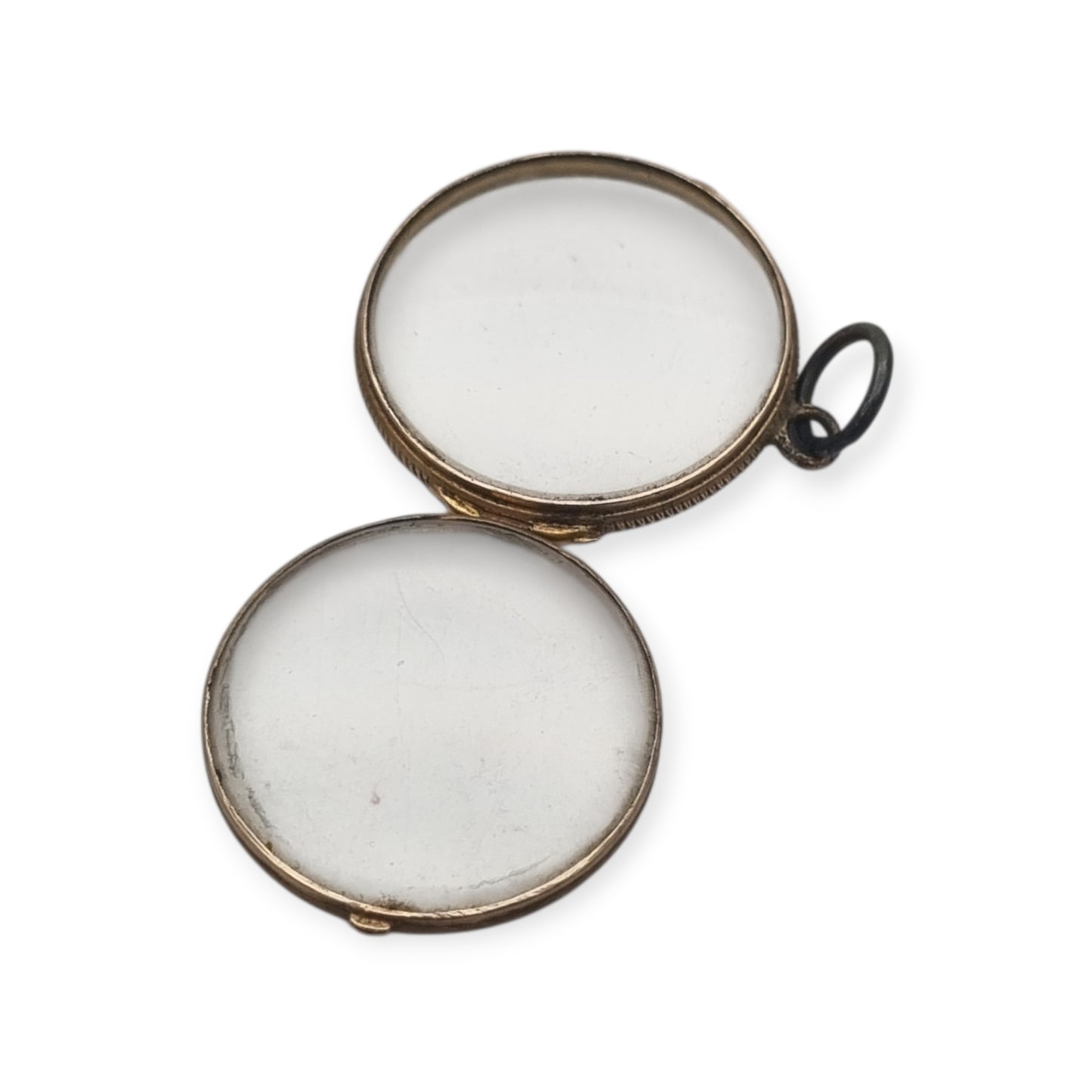 Antique round metal and beveled glass locket pendant, circa 1920