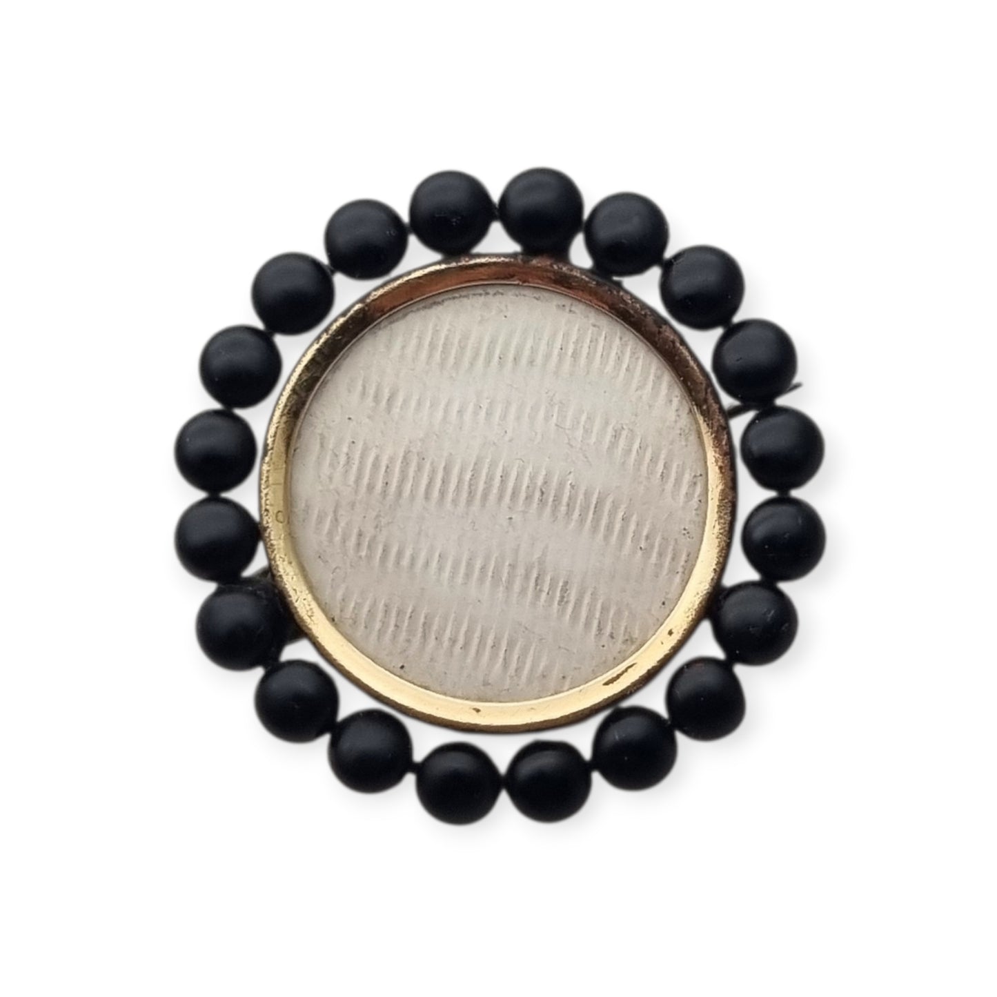 Victorian mourning locket brooch, black lacquered metal, England, circa 1890-1900